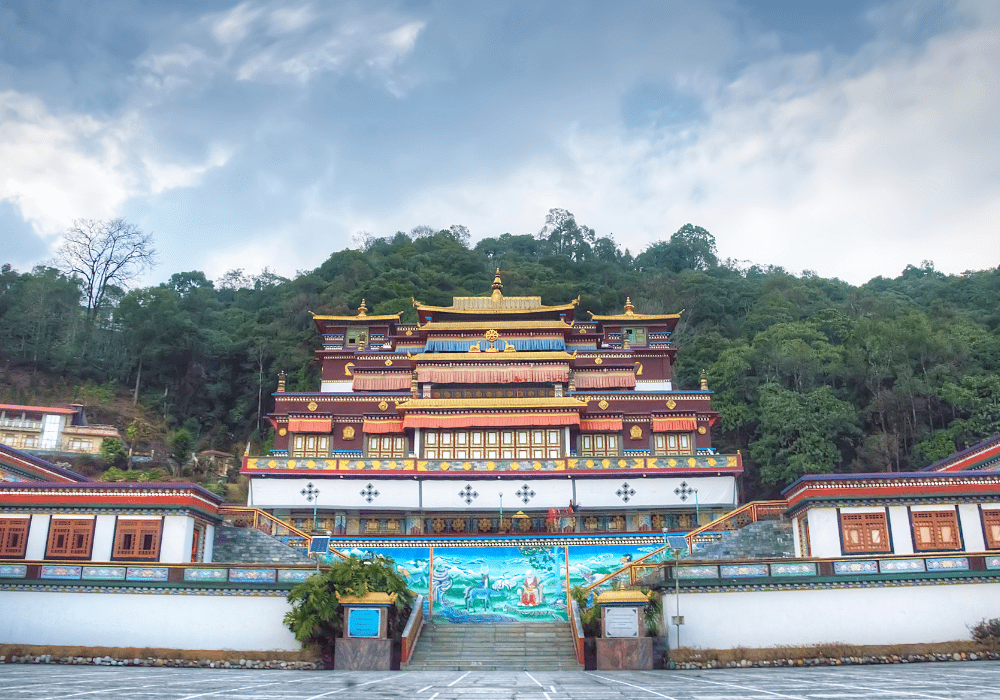 Spiritual site in Darjeeling surrounded by mountains and greenery