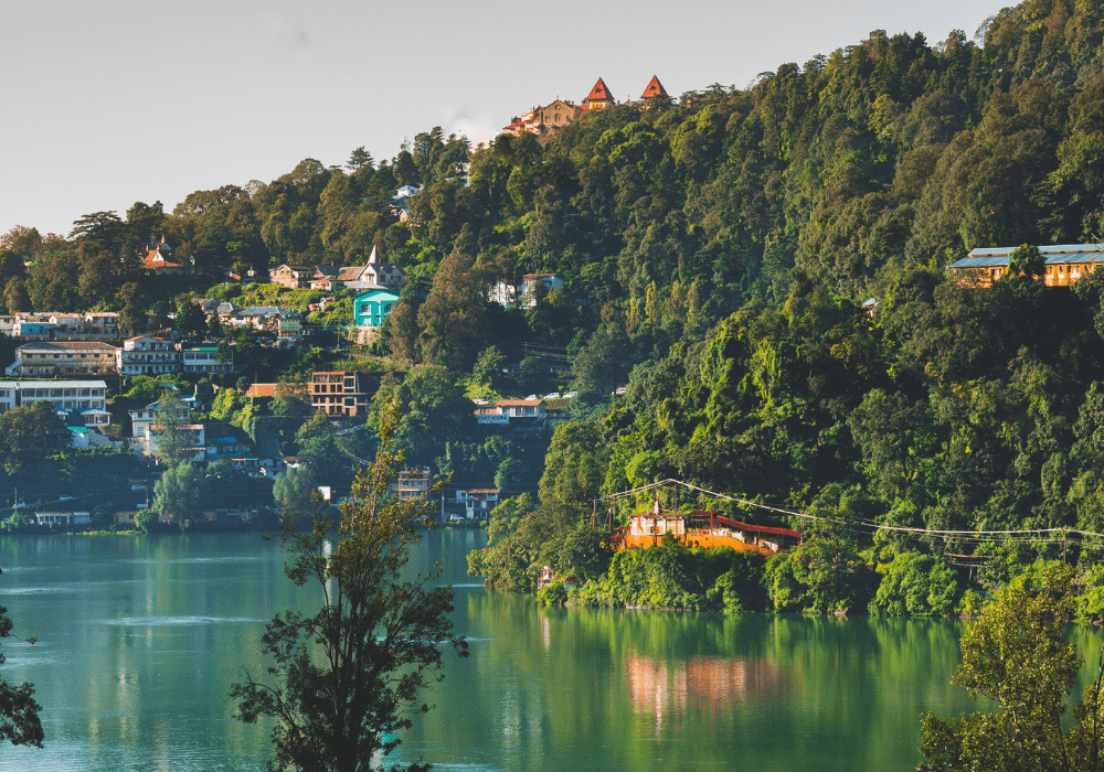 Mountain view of Nainital with lake and greenery