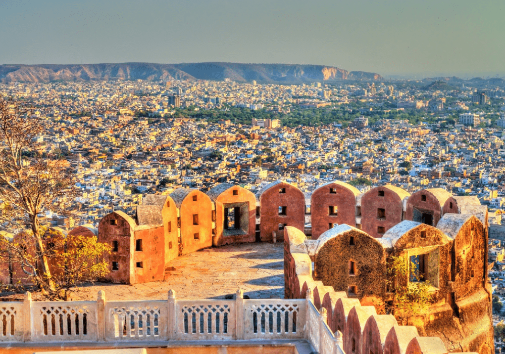 Students visiting a historic fort in Jaipur on an educational tour