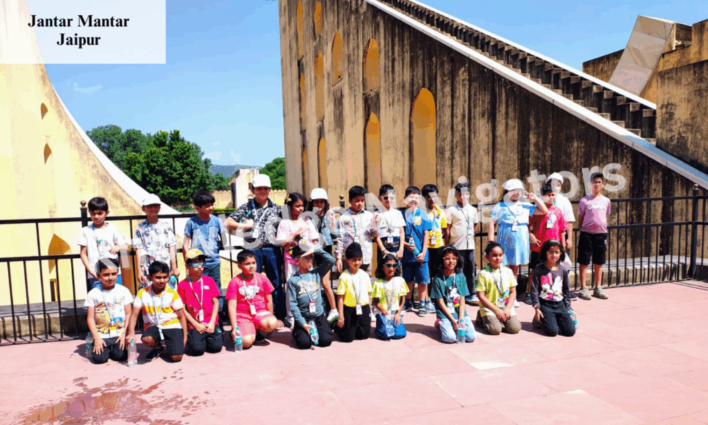 Students exploring Jantar Mantar in Jaipur during an educational tour highlighting astronomy and science